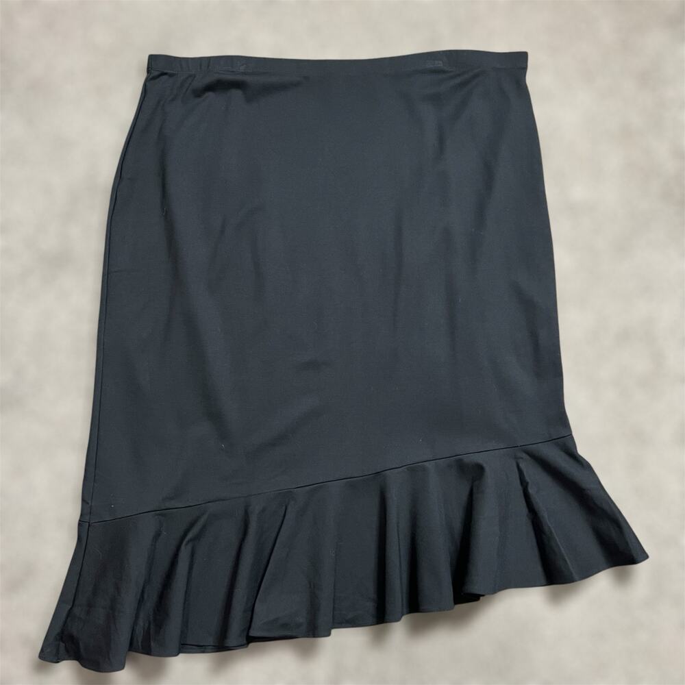 Nanette Lepore Skirt 20W Plus Size Black Asymmetric Ruffle Flounce Pull On Chic
